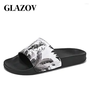 Slippers GLAZOV Men's Summer Slipper 2024 Indoor House Luxury Beach Casual Walking Outdoor Rubber Bathroom Shoes For Home Man