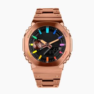 Titta på Sports Quartz Digital Unisex Titta på Original Shock Se Full Function World Time LED Automatisk Handljus Alloy Rainbow Dial Rose Gold GM-B2100 Oak Series