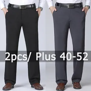 Ternos masculinos 2pcs Big Size Business Pants Plus 40-52 Cantura elástica de terno reto Trabalho formal Longa calças casuais