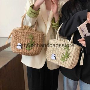 Totes Cross Body Red Panda Bamboo Handheld Grass Woven Bag Canvas Single Shoulder Crossbody High end Small Market 2024 Spring/Summer Batch H240417