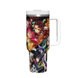 Tassen Reisebecher Dämon Bewerber Grafik Anime Edelstahl Getränke Thermal 40oz/1200 ml große Kapazität Griff Car Cup Geburtstagsgeschenk 240417