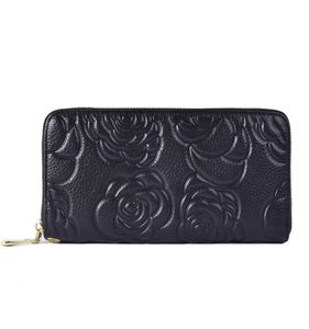 Camellia läder lång blixtlås för kvinnor039s avslappnad handväska med stor kapacitet för mobiltelefon plånbok9021008
