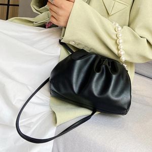 Torba żeńska torby krzyżowe perły przenośne White -Fold Mała małe 2024 ramię skórzana torebka ze sznurkiem
