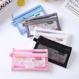 Storage Bags Large Capacity Simple Color Pencil Case Student Exam Series Hand Account Net Yarn Transparent Stationery Supplies Bag