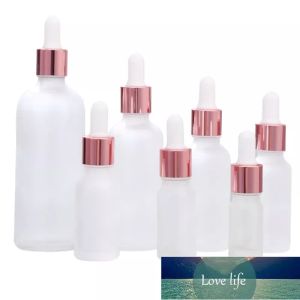 Alta quiete 100pcs 5 ml 10 ml 20 ml 30 ml da 15 ml da 15 ml BOTCHE DI GRANDPER OLIO ESSENZAMENTO da 50 ml Bottiglie di contagocce bianca Frost Glass con cappuccio di contagocce rosa