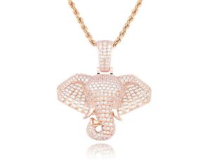 Iced Out Elephant Pendant Halsband för män Lyxdesigner Mens Bling Diamond Animal Pendants Gold Silver Rose Gold Chain Necklac4258926