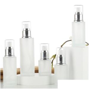 Packing Bottles Wholesale Frosted Glass Bottle Lotion Spray Pump Per Container Comestic Refillable Storage Packaging 20Ml 30Ml 40Ml 50 Dhzuq