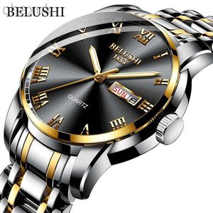 Armbandsur Belushi Top Brand Watch Men rostfritt stål affärsdatum klocka Vattentäta lysande klockor Mens Luxury Sport Quartz Wrist D240417