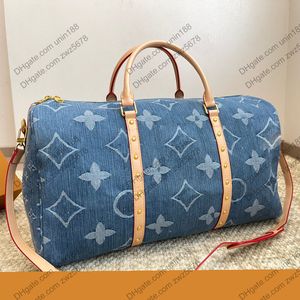 24ss Mens Women Luxurys Designers Denim Bags Outdoor Handbag Inkjet Flower Bag Accessoires Messenger Ladies Travel Handbag Travel outdoors 50cm