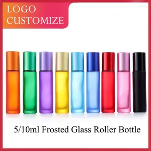 Speicherflaschen 10/20/50/100pcs 5ml Frosted Glass Roller Flasche 10 ml ätherische Öl Süßigkeiten Farben Parfüm Reise SD2310051