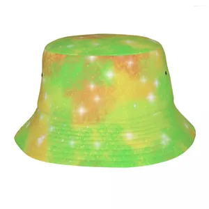 Berets Orange Shine Bucket Hat Galaxy Pattern Classic Fisherman Hats для Unisex Portable Beach Travel Caps Outdoor Design Soor
