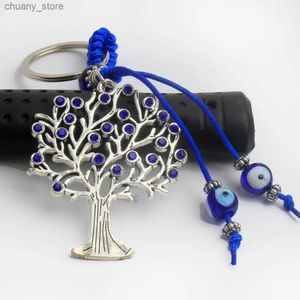 Chaços de chaveiros 1 pedaço da árvore da vida Blue Eye Key Chain Evil Eye Pinging Chain Chain Chain TRKIYE CHEGADA CHENT CHENTLET Backpack Charm Jewelry Party Gift Y240417