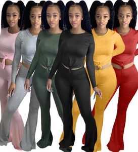 Frauen 2 zweiteilige Outfits Bell Hosen Set Designer Mode Strumpfhosen Langarm Hosen Club T -Shirts Legging passende Plus -Größe SUI9588127