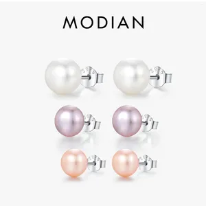 Серьги -грибы Modian Natural Freshwater Pearls 925 Серебряный серебряный классический классический элегантный для женщин Женщины
