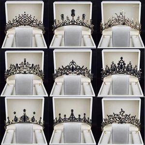 Hair Clips Crown Black Crystal Vintage Tiara Crowns for Women Barroce Bride Wedding Tiaras Acessórios Góticos Capterip Diadema