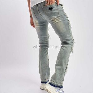 Designer Jeans for Mens New torn men's jeans, cat whisker sewn fabric, fashionable elastic loose wide leg pants, casual men's pants