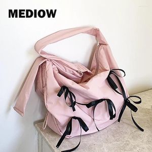 Totes Korean Casual Half Moon Bags For Women Luxury Designer Handbags Purses 2024 In Silk Scarf Bow Large Capacity Cloth Shoulder