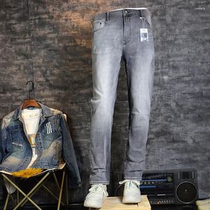 Мужские джинсы итальянский стиль мода Men Retro Grey Высококачественная растяжка Slim Fit Vintage Casual Designer Denim Pants Hombre