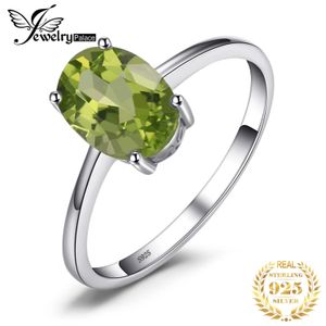 JewelryPalace oval verde genuíno peridot 925 anéis de prata esterlina para mulheres moda gemstone jóias solitárias banda de engajamento 240417