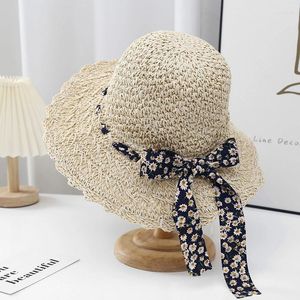 Breda brim hattar kvinnor sommar strand strå hatt vikbar sol visir virkning hink uv skydd bowknot