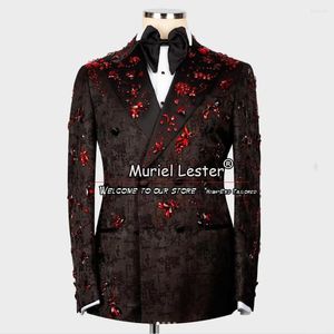 Mäns kostymer eleganta jacquard män för bröllop skräddarsydd 2 stycken dubbel bröst jacka byxor groom tuxedos middag party prom blazers