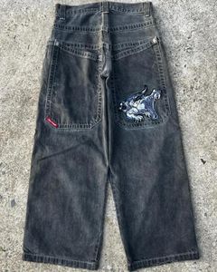 Erkek kot sokak kıyafeti düz pantolon jnco hip hop gevşek orta bel geniş bacak denim erkek kadın y2k vintage siyah baggy