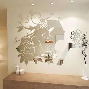 Wall Flower Stickers Acrylic Mirror Fairy Bedroom 3D Living Room Home Decor DIY Self Adhesive Waterproof 240329