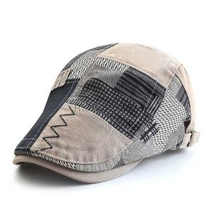 QPHH berets retro męskie berets kapelusz jesienna patchwork kratę szczytowy hat gatsby newsboy cap kobiety wełna płaska cabbie cap twill herringbone hat D24418