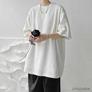 Men's T-Shirts New Summer Mens Ripped Hole T Shirt Fashion T Shirt Mens Oversized Hip Hop Short Sleeve Mens Streetwear Casual Top Tees