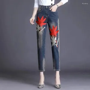 Jeans femminile 2024 primavera ricamato autunnale femmina donna alta versione coreana sciolta e versatile versatile pantaloni piccoli