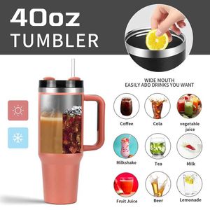 6OOB Kupalar 40oz Paslanmaz Çelik Termos Şişesi Sap ve Saman Taşınabilir Sporlu Taşınabilir Seyirli Yalıtımlı Kupa 240417