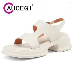 Отсуть обувь Aucegi Women Sandals Лето 2024 Ретротационная дышащая элегантная платформа толстая каблука пляжная мода круглый