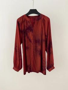 Women's Blouses 2024 Fashion Long-sleeved Sexy Casual Red Tie-dye Shirt 0314