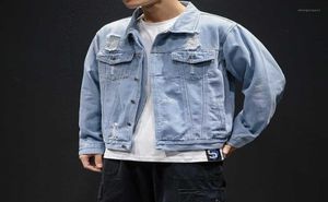 Män ljusblå denimjackor hål jean man jackor kläder fritid rockar mens bomullsutkläder jeans plus storlek outwear12935834