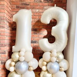 10st Satin Cream Nude Foil Balloons 40 Number Balloon For Happy Birthday Wedding Party Dekorationer Dusch Stora figurer Globo 240410