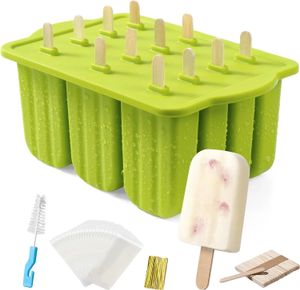 12 sztuk silikonowe formy popsicle łatwe zwolnienie BPA lodowe lodowe formy popowe z 50pcs popsicle Stickscleaning pędzel 240415