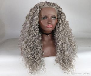 Grey Synthetic Lace Front Wig Curly With Baby Hair Half Hand Tied Heat Resistant Fiber Silver Grey Synthetic Wigs For Black Women2924548