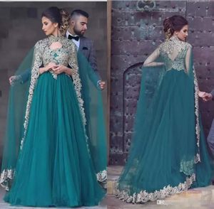 New Hunter Green Arabic Evening Dresses Appiqued Long Prom Gown Indian Lace 파티 파티 드레스 CAPE79699179022974