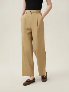 Women's Pants FSLE High Waist Women Spring Khaki Cropped Suit Belt Design Female Twill Solid Trousers 24FS11127