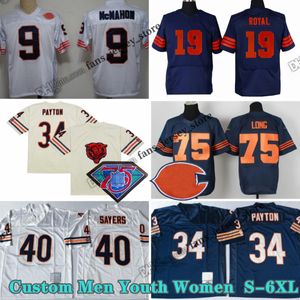 Custom S-6XL Vintage 34 Walter Payton Football Jersey 41 Brian Piccolo 72 William Perry 19 Eddie Royal 89 Mike Ditka 90 Julius Peppers 54 Brian Urlacher Sayers Add Patch