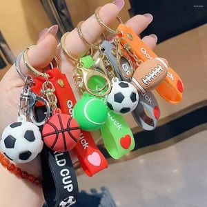 Keychains 20st roliga sportfotboll Keychain Soccer Basketball Tennis Rugby Pendant Keyring Handväska hängande nyckelhållare tillbehör