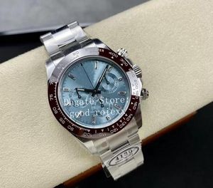 Мужские хронограф наблюдают за мужчинами Ice Blue Diamond Watch Automatic Cal.4130 Clean Maker 904L Стальный керамический спорт 126506 ETA Cleanf Valjoux Начатые часы.