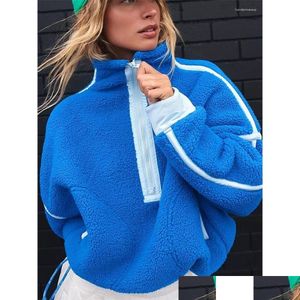 Camisolas femininas feminino mulheres sherpa plover zip up capuz de gola alta trabalho dstring streetwear