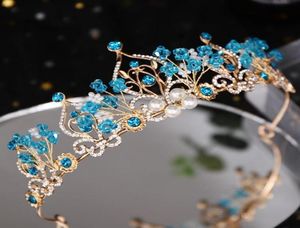 Clip per capelli Barrettes Luxury Blue Crystal Pearl Crown Crown Head Bashings Princess Show Testino Fairy Incantevole Temperam1306426