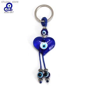 Клавичные шнурки Lucky Eye Glass Heart Pendate Baychain Turkish Egle Eye Bead Tassel Key Chain Car Satch Keyring Llavero Porte CL Y240417