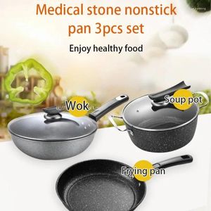 Köksredskap sätter stora oljefria rökpanna set maifan sten nonstick wok