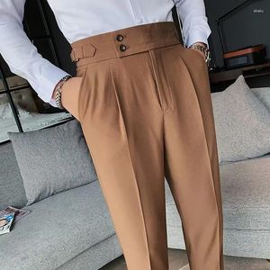 Męskie spodnie w stylu brytyjski wiosna letnie solidne spodnie wysokiej talii mężczyźni formalne szczupłe sprawy biznesowe odzież Y2K