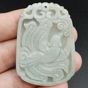 Certifierad Green Burma Natural Type A Jade Jadeite Carved Phoenix Pendant