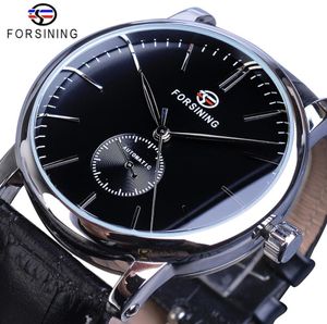 Forsining Minimalist Men039s Mechanical Watch Czarna szczupła tarcza Automatyczna swobodna, prawdziwa skórzana zegar na rękę Męską Wristwatch Relogio SA7044347
