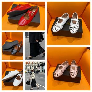 2024 With Box Designer Sandal ballet slipper slider flat dressing shoes dancing Women round toe Rhinestone Boat shoes Luxury leather buckle shoes size 35-40 GAI black